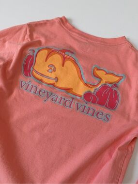Vineyard Vines Kids Coral Tee with Pumpkin Whale Graphic